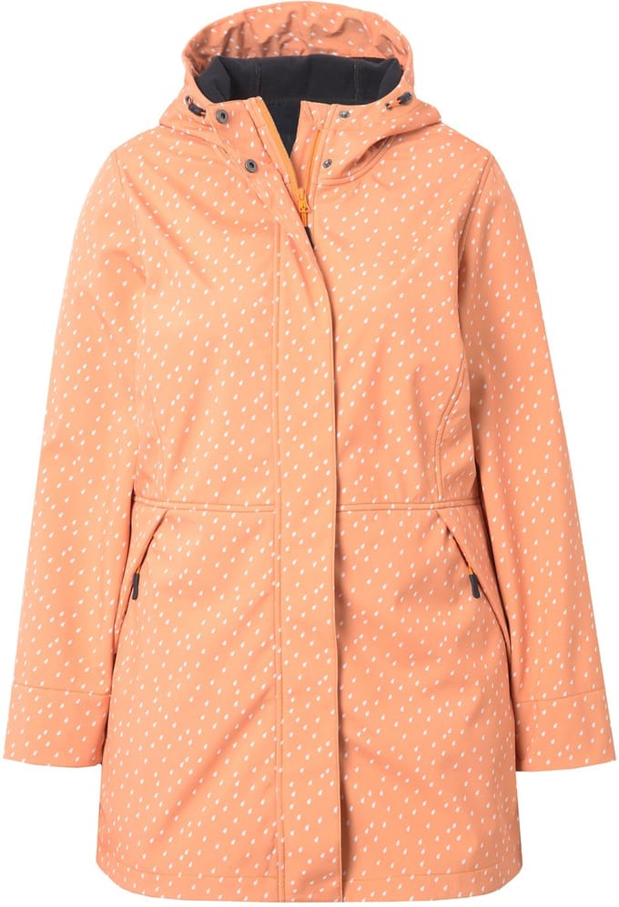 Ulla Popken - Dames - Lange softshell-jas waterdicht regendruppel-motief - Mandarijn - Maat 42+