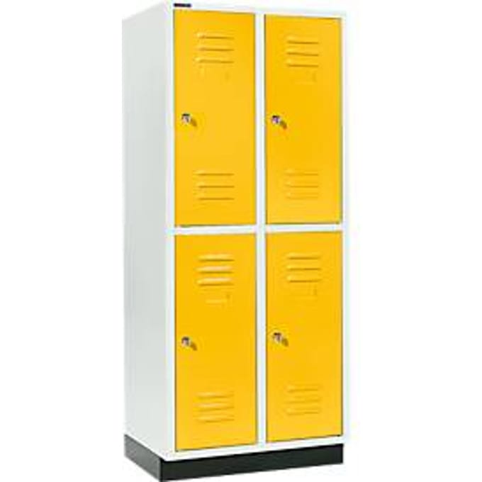 Schäfer Shop Select Kledinglocker, 2 x 2 compartimenten, 400 mm, met fitting, cilinderslot, Deur koolzaadgeel