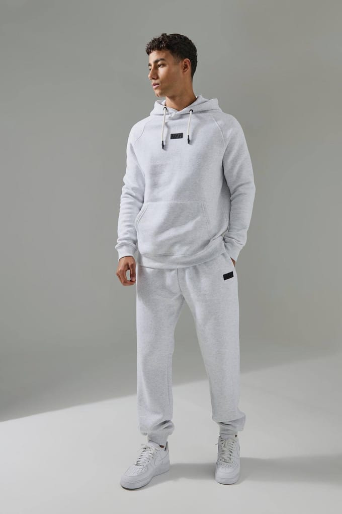 Regular Fit Man Active Hoodie & Jogger Tracksuit | Light Grey | Size Medium