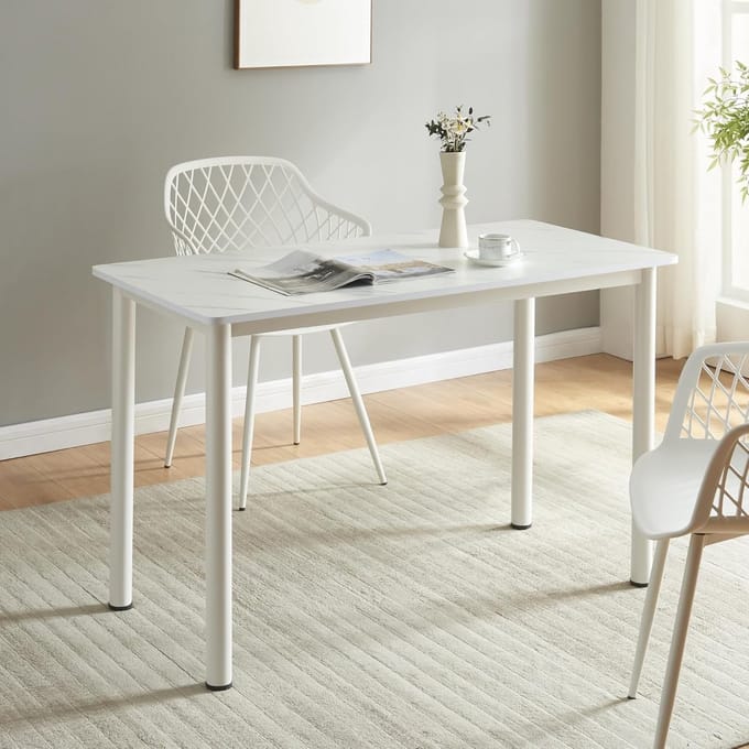 Moderne Eettafel Wit Marmer Look voor 4 Personen 120x60cm