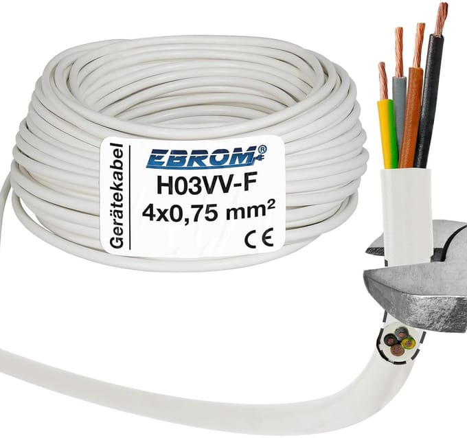 Ronde Kabel H03VV-F 4x0,75 mm ² Wit 125 Meter