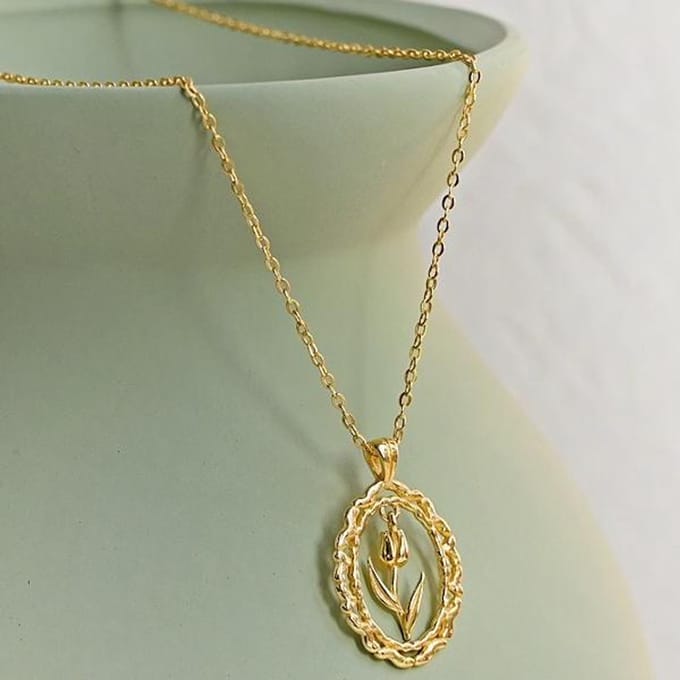 Moderne Vintage Tulp Ketting - Goud Vermeil