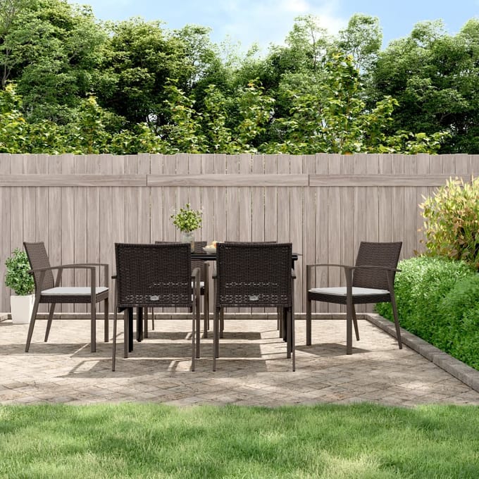 vidaXL - 7-delige - Tuinset - met - kussens - poly - rattan - en - staal