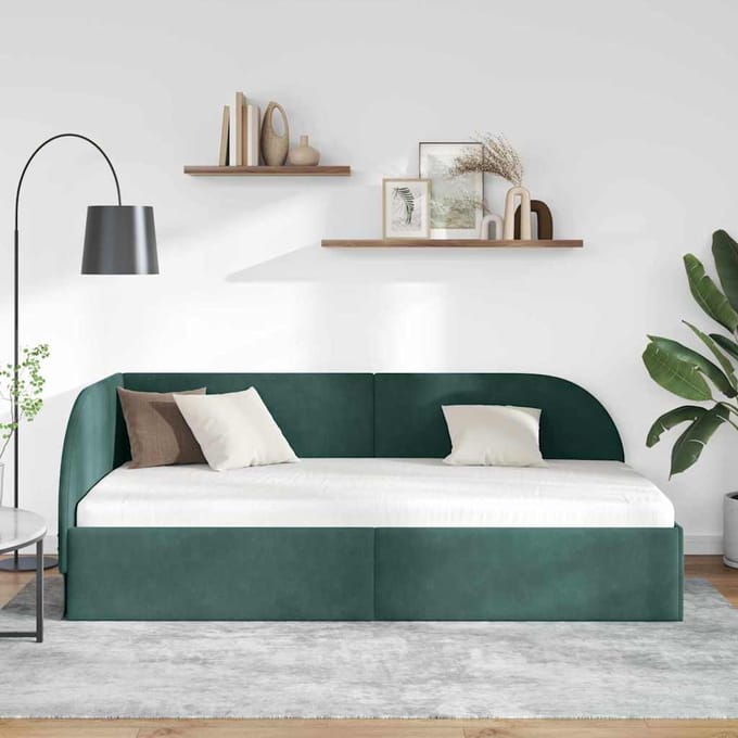 vidaXL - Hoek - Bed - Frame - Donkergroen - 90 - x - 200 - cm - Fluweel