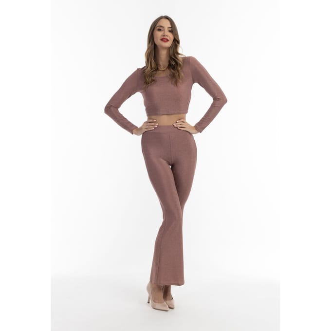 faina jersey broek met glanzend garen