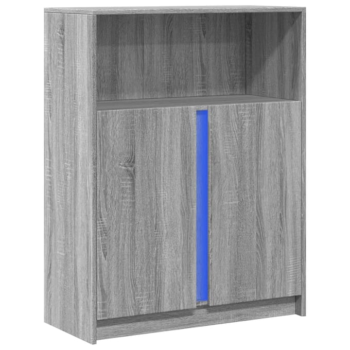 vidaXL - Dressoir - met - LED - 77x34x100 - cm - bewerkt - hout - grijs - sonoma - eiken