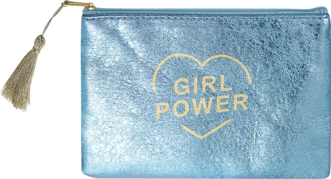Make-up tas metallic girl power - blauw