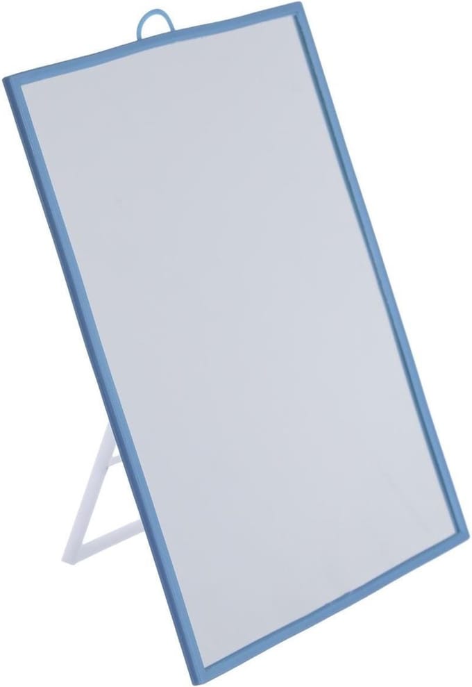 5Five Basic make-up spiegel/scheerspiegel - op standaard - kunststof - 20 x 30 cm - blauw
