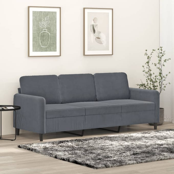 Vidaxl Bank 3-zits, Donkergrijs, 180 Cm, Bekleed met Fluweel