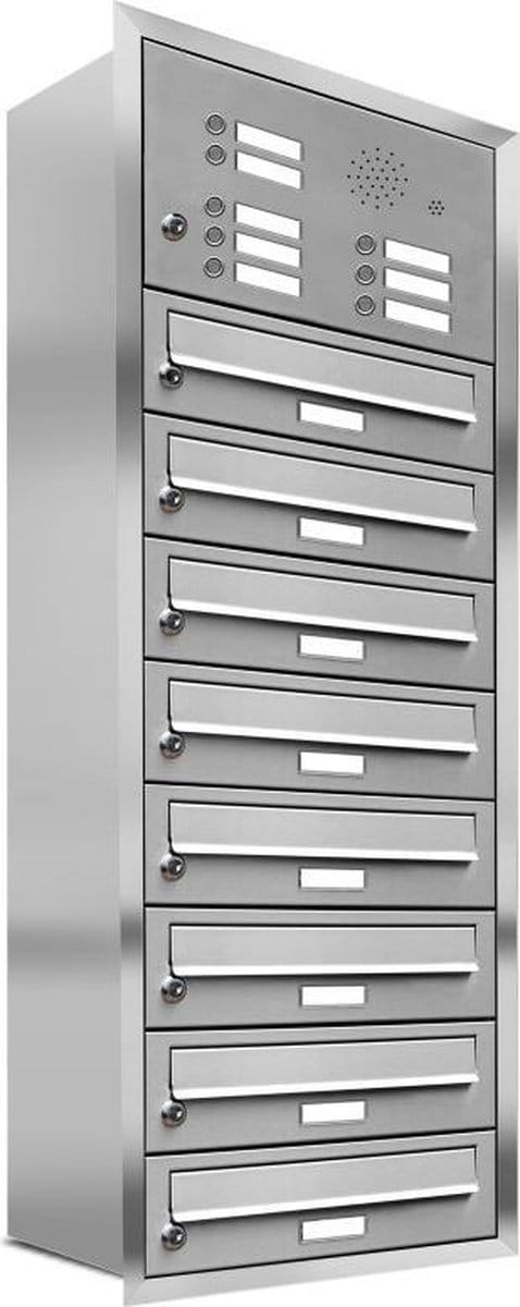 Inbouw met intercom 8 adressen(rand)_Brievenbus met intercompaneel inbouw_8_adressen__RVS