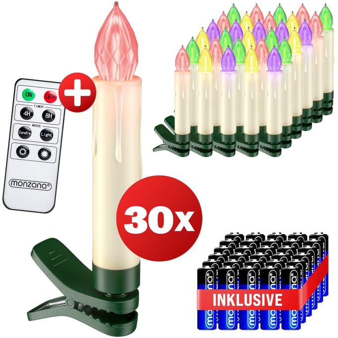 Monzana LED Kaars Kerstverlichting – 30 Stuks voor Kerstboom – Multicolor