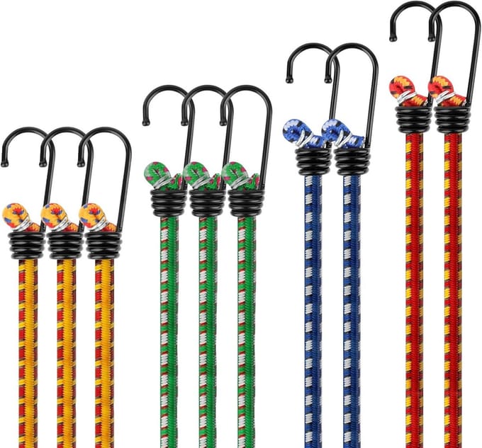 Set van 10 Spanbanden met Haken in Vier Lengtes voor Bagagebevestiging
