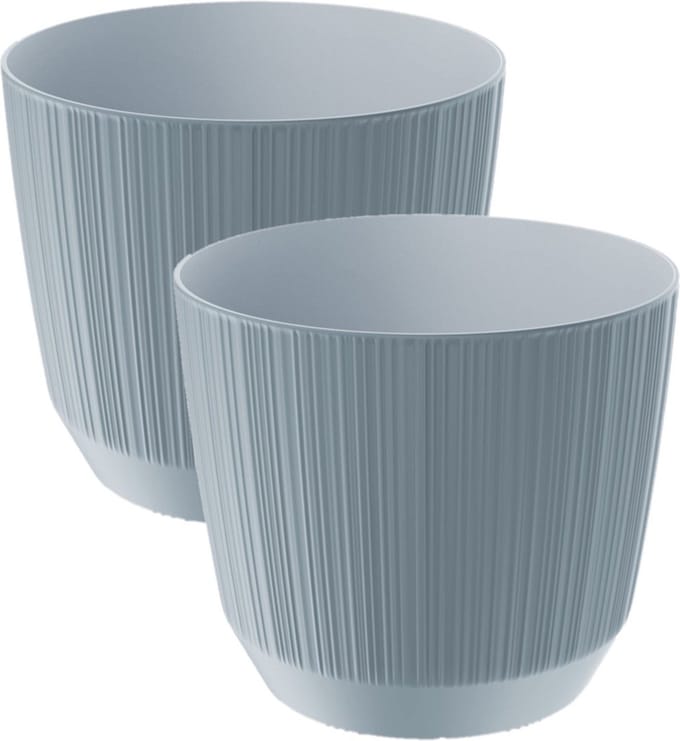 Prosperplast Plantenpot - 2x stuks - stripe - steengrijs - kunststof - D17xH15 cm - voor binnen/buiten