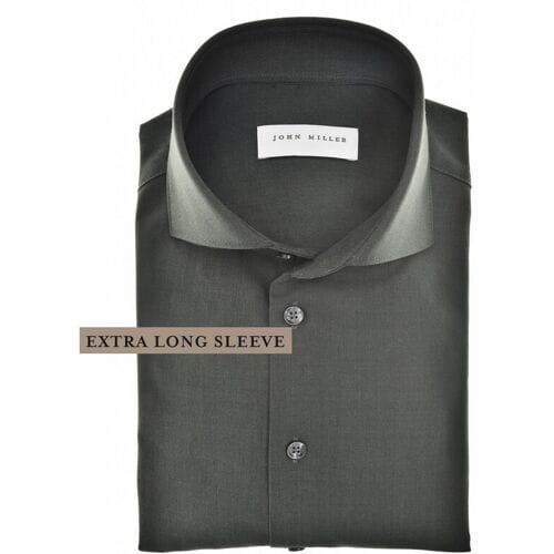 John Miller Overhemd Extra Long Sleeve Wide-Spread Solid Color Wool Blend Mouwlengte 7 Donker Groen / male