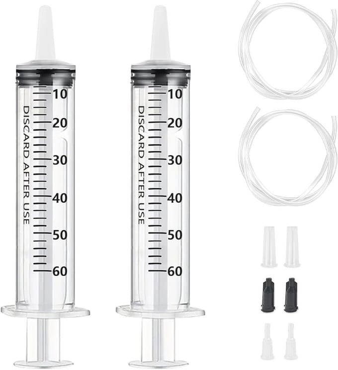 Herbruikbare doseerspuit 60 ml met slang - 2 stuks