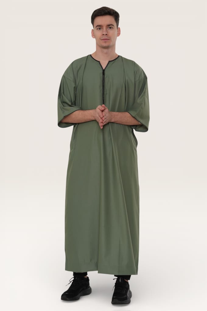 Heren groene Ramadan Marokkaanse Gandoura Thobe Robe Djellaba Eid Jubba LFS-TT-006
