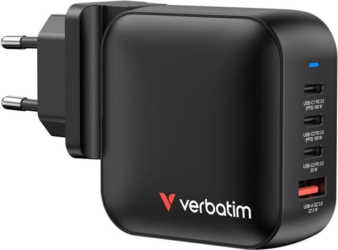 Verbatim Mini Gan 100W 3Xusb-C Pd 1Xusb-A Wandlader Voor Telefoons