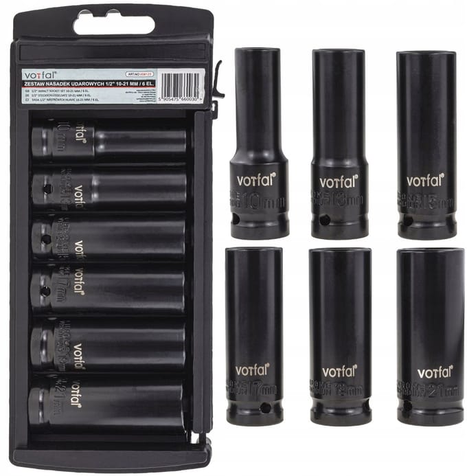 Slagdoppen Set 1/2" 10-21 mm, Lange Doppen voor Gereedschap