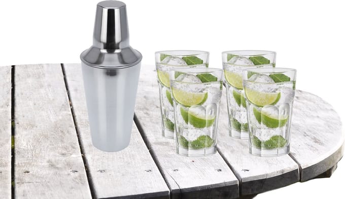 Cocktailshaker 500 ML met 4x Cocktailglazen Mojito transparant 410 ML