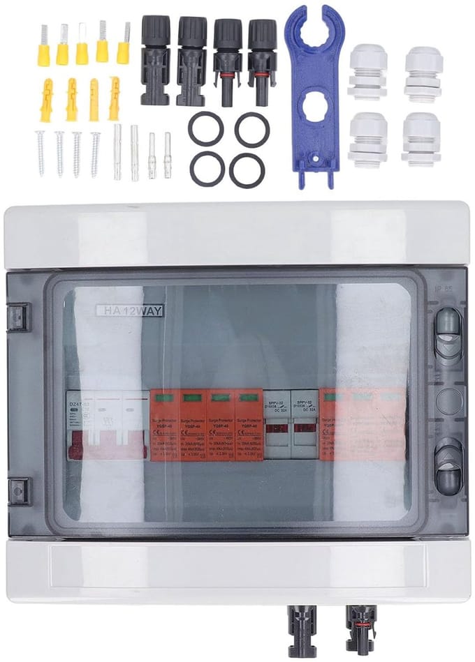 Zonne Combiner Box - PV Box - Zonnepanelen Beveiligen - IP65 Waterdicht - 2 Strings - Grijs