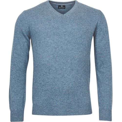 Baileys Trui V-Neck Lambswool Uni Color Single Knit Midden Blauw / male