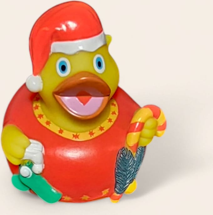 Badeend in kerstoutfit