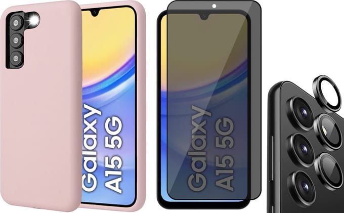 Hoesje geschikt voor Samsung Galaxy A15 - Privacy Screenprotector Volledig Dekkend Glas & Camera Protector - Mat Back Case Roze