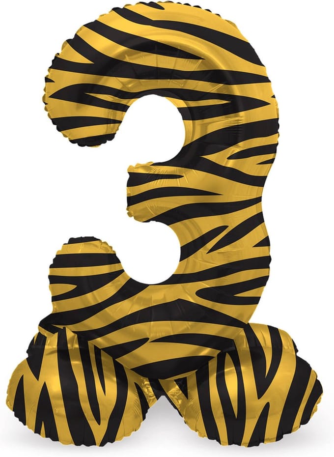 Staande Folieballon Cijfer 3 Tiger Chic - 41 cm