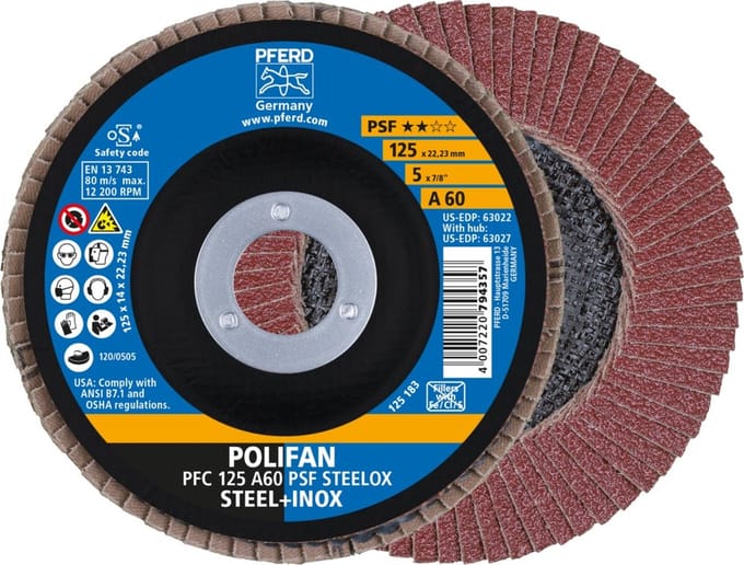 PFERD TOOLS 67746125 PFC 125 A 60 PSF STEELOX Lamellenschijf Diameter 125 mm Boordiameter 22.23 mm Korrelgrootte (num) 60 RVS, Staal 10 stuk(s)
