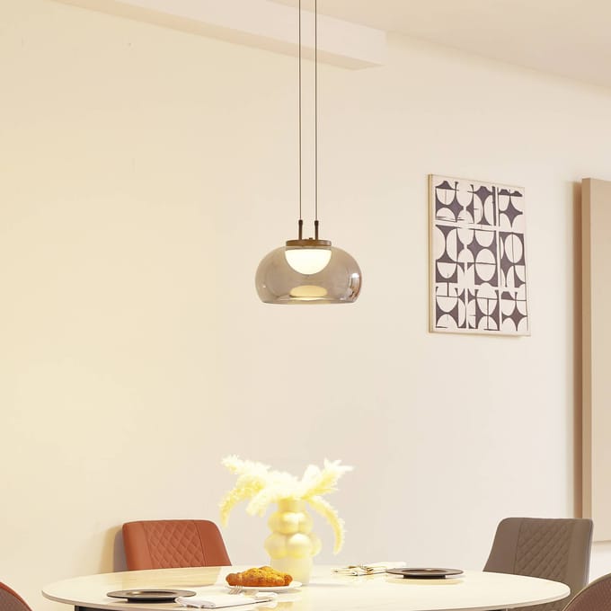 Lucande LED hanglamp Dain, 1-lamp, rookgrijs, glas