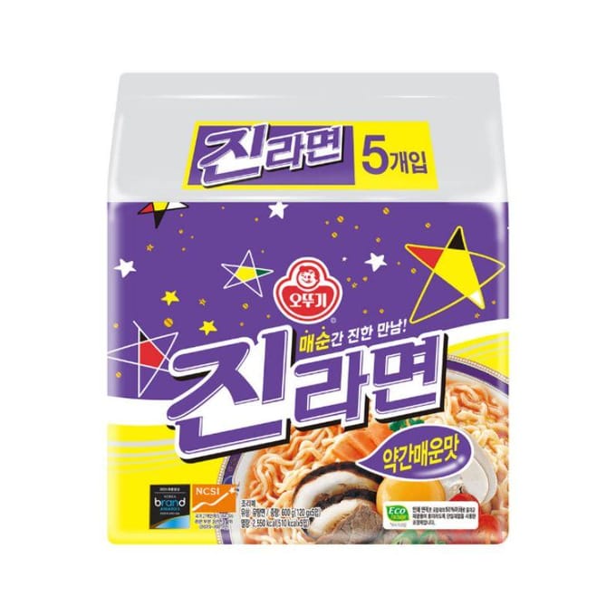 Ottogi Jin Ramyeon 120g × 5 Pakken (Mild / Mild Pittig / Pittig) Mild Spicy 1Pack