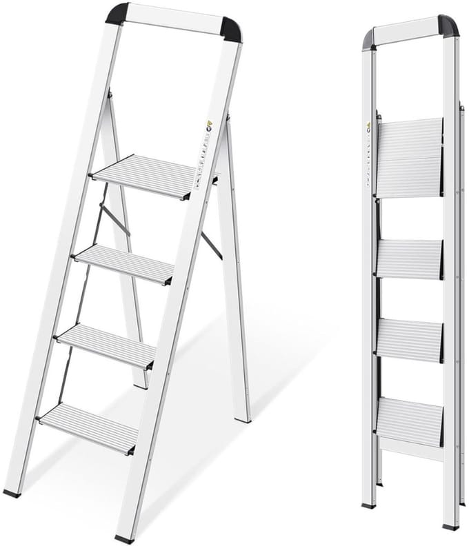 MKSS® Huishoudtrap 4 Treden - Keukentrap - Inklapbaar - Antislip - Extra Stevig - Zilver
