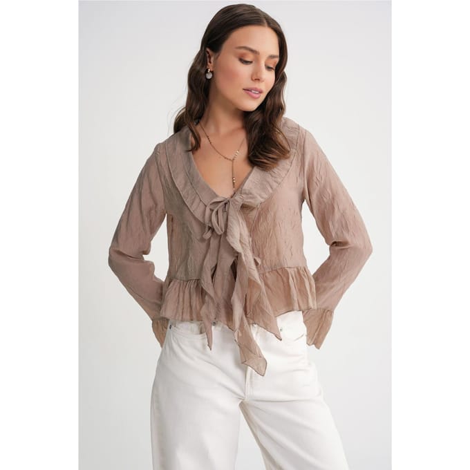 V-hals Ruffle Bloes met Koordjes
