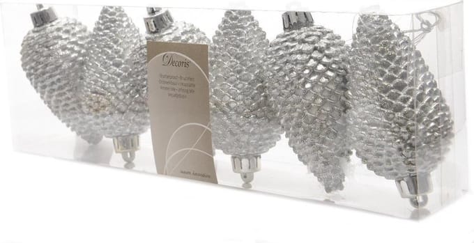 Dennenappels Glitter (8cm) Multi 6 Stuks Silver