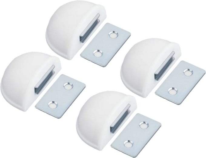 AMIG Deurstop/deurmagneet - 4x - D48mm - zelfklevend - wit - kunststof