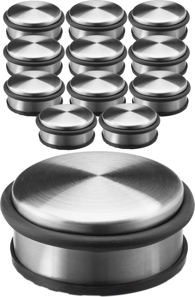 12 x deurstopper - deurstop edelstaal - zilver - antislip onderkant - deurbuffer
