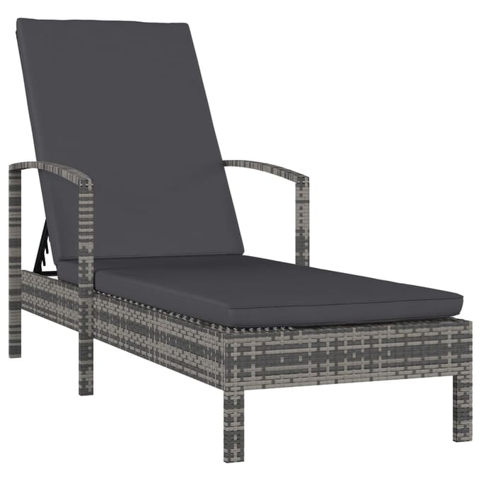 vidaXL - Ligbed - met - armleuningen - poly - rattan - grijs