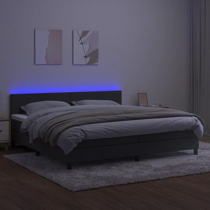vidaXL - Boxspring - met - matras - en - LED - fluweel - donkergrijs - 200x200 - cm