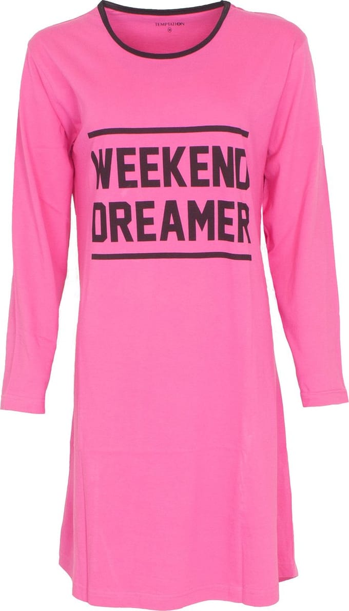 Tempation Dames Nachthemd - Bigshirt - Katoen - Roze - Maat L