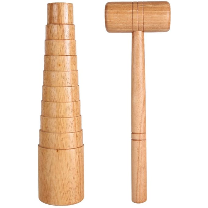 2 pièces / ensemble Mandrin en bois Tailleur Fabrication de bijoux Ajuster Taille de bracelet Bâton de mesure Outil Marteau beige