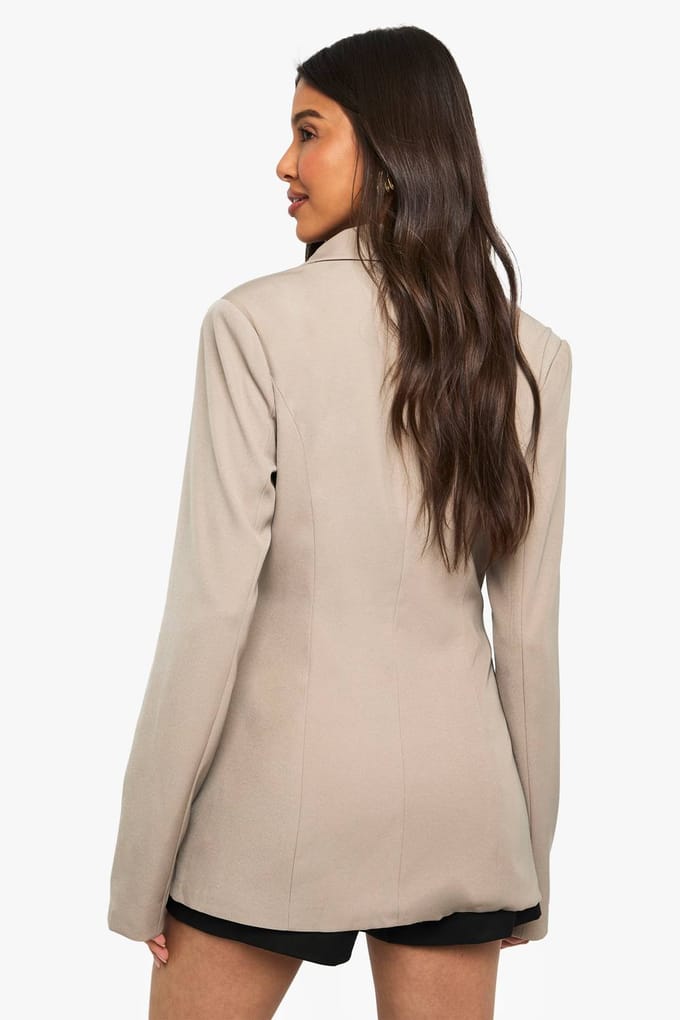 boohoo Dames Woven Cinched Waist Blazer | Taupe | Maat: 38