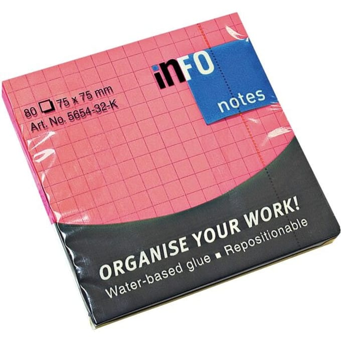 Info sticky notes - Brilliant - 80 vel - 75x75mm - geruit - roze - IN-5654-32-K