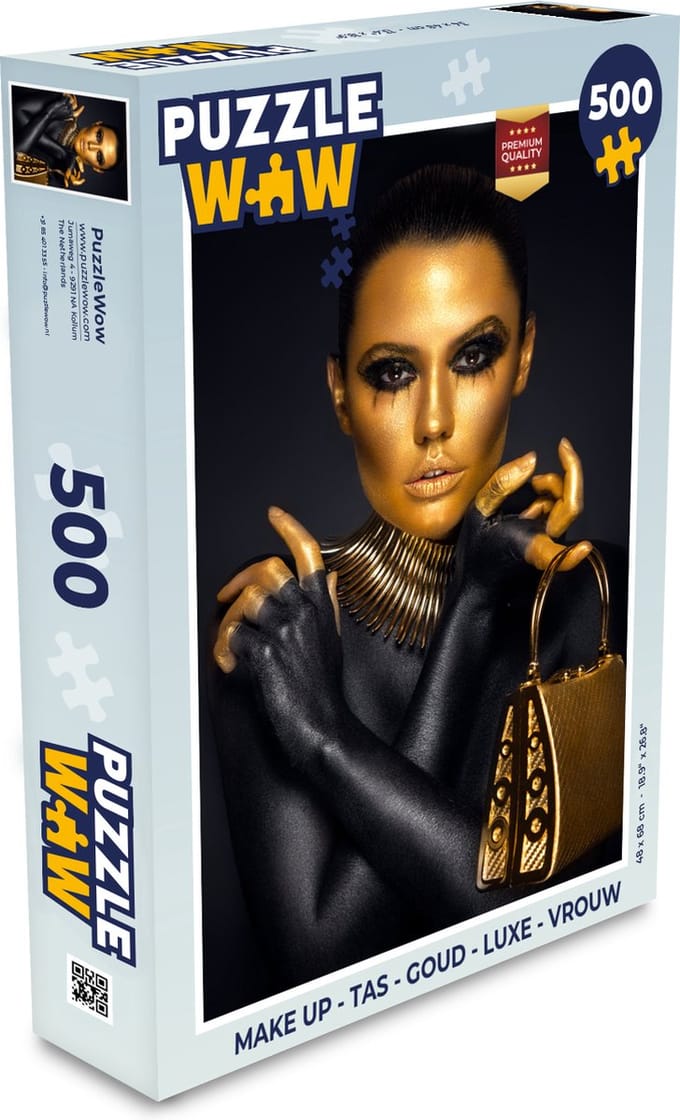 Puzzel Make up - Tas - Goud - Luxe - Vrouw - Legpuzzel - Puzzel 500 stukjes