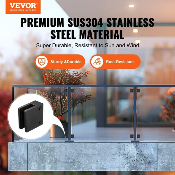 Glasklem 40 STUKS Vierkante Balustradebeugel voor 0,31 -0,47  Glas Zwart