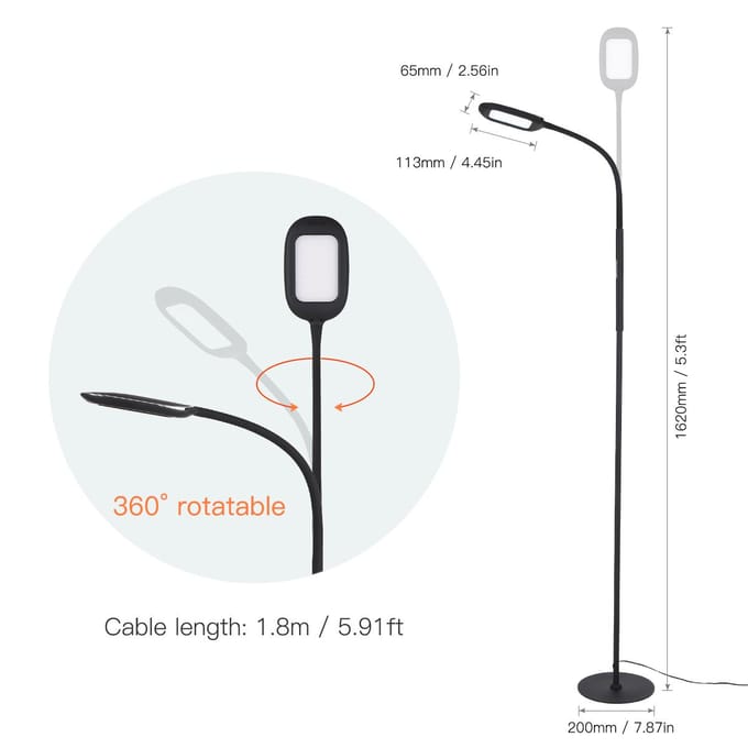 Tomshine LED Vloerlamp Afstandsbediening & Aanraakbediening Hoge Lumen Lees Staande Lamp 4 Kleuren UK Adapter zwart