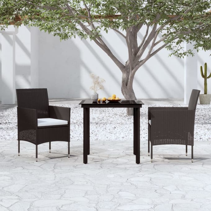 vidaXL - 3-delige - Tuinset - met - kussens - zwart
