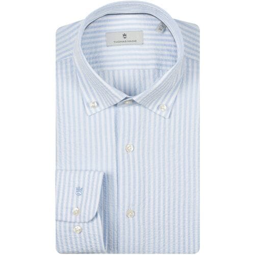 Thomas Maine Overhemd Torino Button Down Seersucker Stripe Licht Blauw / male
