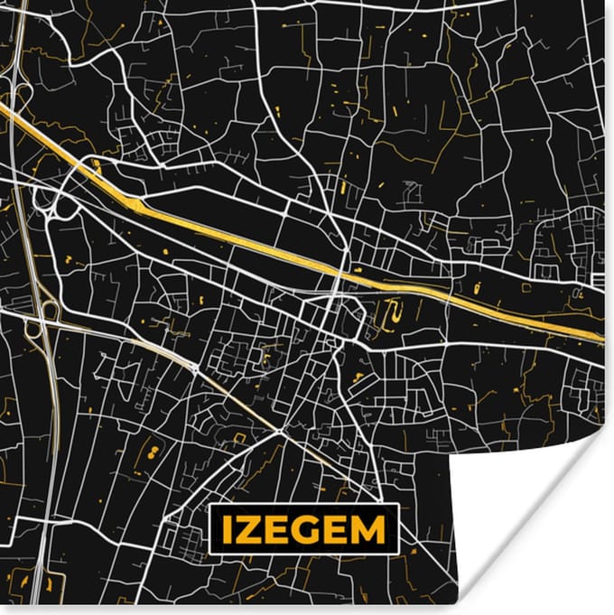 Poster Plattegrond - Izegem - Kaart - Stadskaart - 50x50 cm