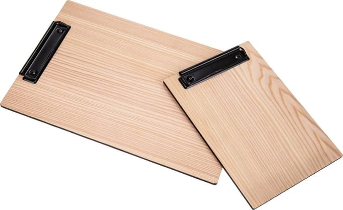 Goodline® - A4 Houten Menu Klembord - type: HFK-Lariks (Onbewerkt) + Zwarte Klem