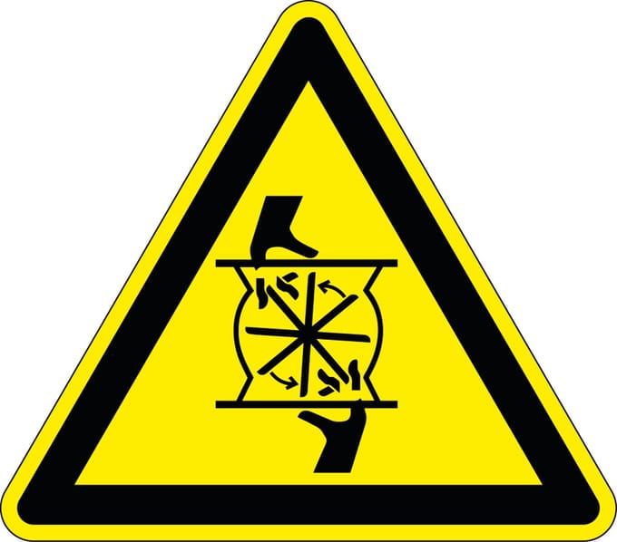 Pas op voor roterend mes sticker 150 mm